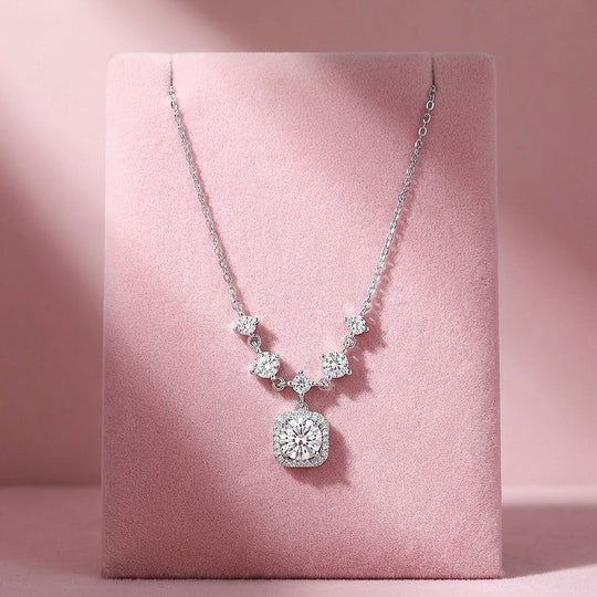 Radiant Halo V-Chain Moissanite Pendant Necklace | PRM2003