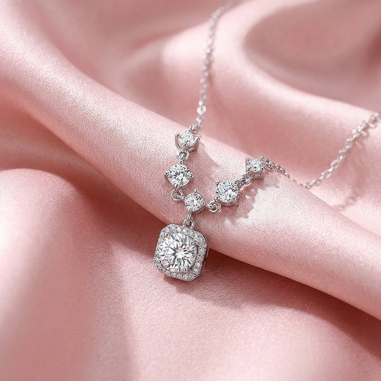 Radiant Halo V-Chain Moissanite Pendant Necklace | PRM2003