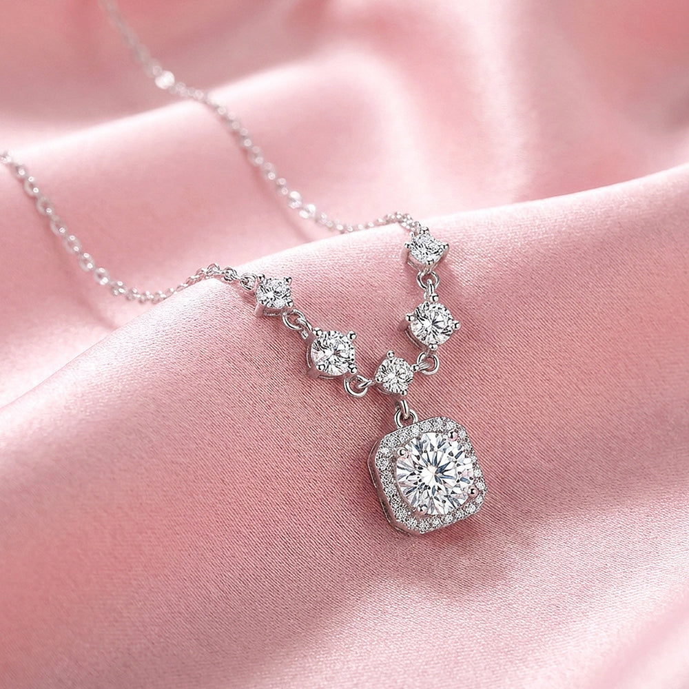 Radiant Halo V-Chain Moissanite Pendant Necklace | PRM2003