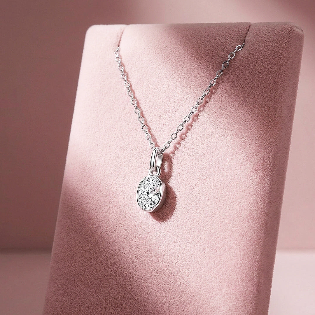 Oval Bezel Moissanite Solitaire Pendant Necklace | PRM2014