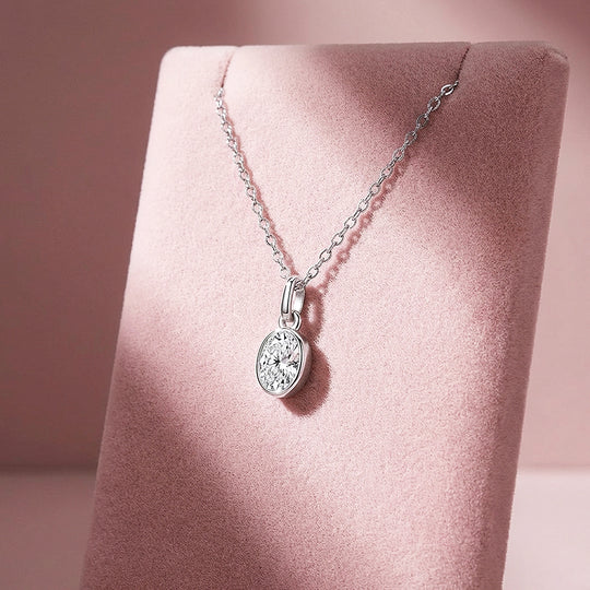 Oval Bezel Moissanite Solitaire Pendant Necklace | PRM2014