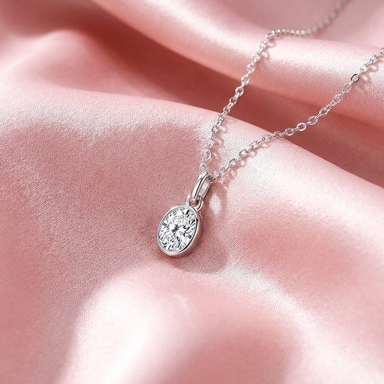 Oval Bezel Moissanite Solitaire Pendant Necklace | PRM2014