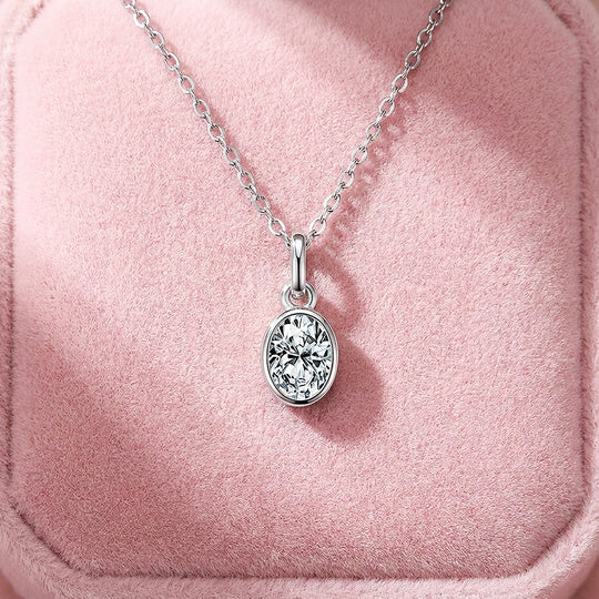Oval Bezel Moissanite Solitaire Pendant Necklace | PRM2014