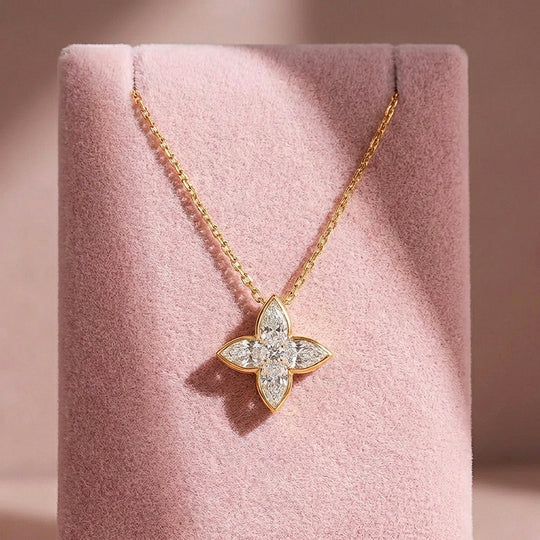 Four-Leaf Floral Moissanite Pendant Necklace | PRM2015