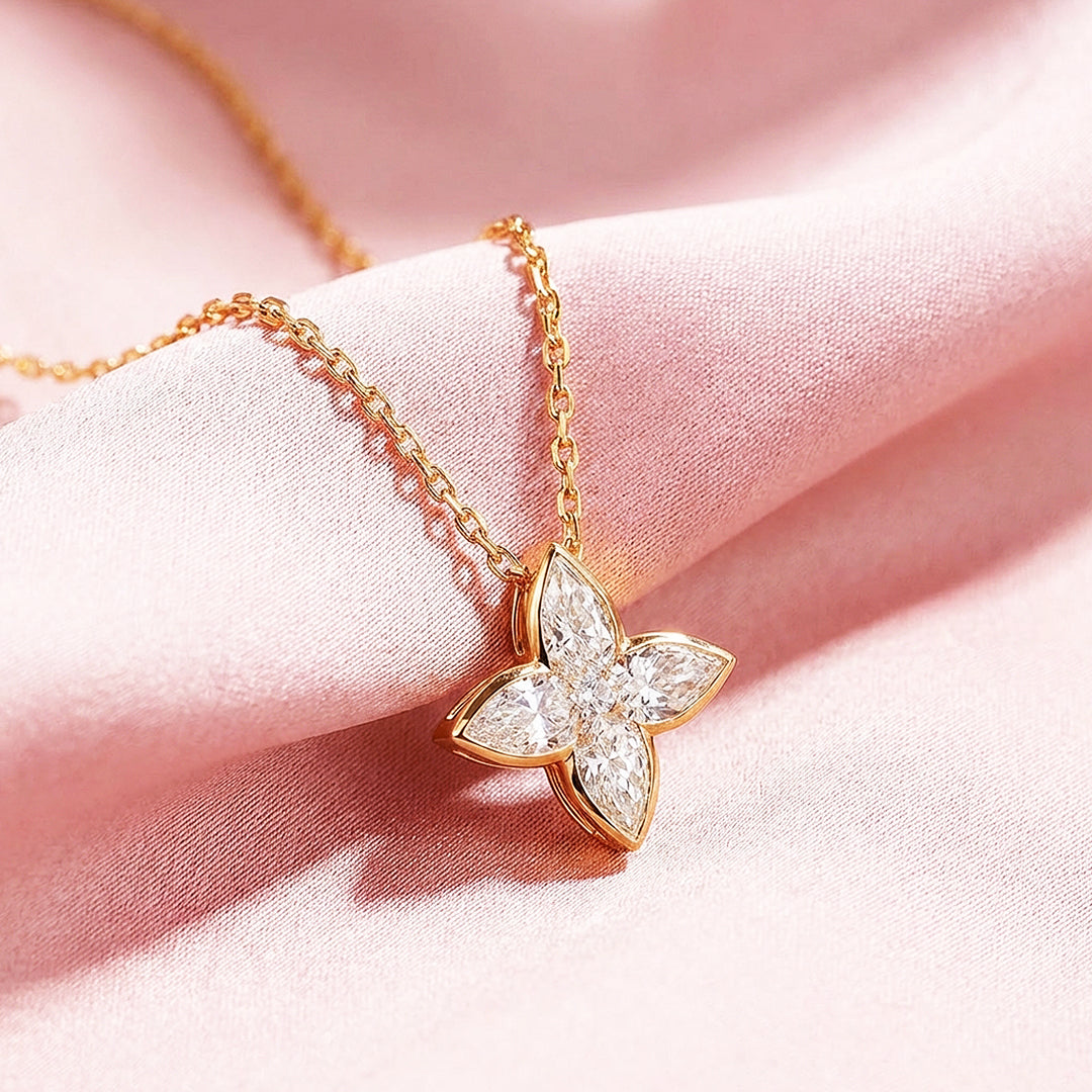 Four-Leaf Floral Moissanite Pendant Necklace | PRM2015