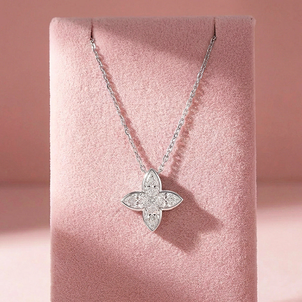 Four-Leaf Floral Moissanite Pendant Necklace | PRM2015