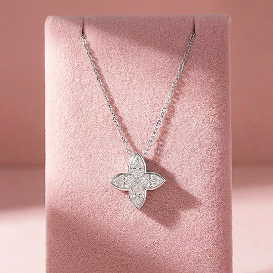Four-Leaf Floral Moissanite Pendant Necklace | PRM2015