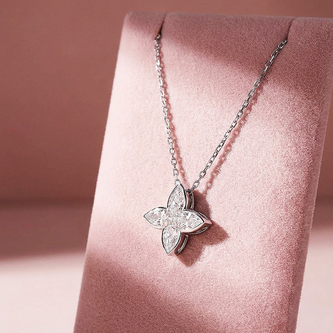 Four-Leaf Floral Moissanite Pendant Necklace | PRM2015
