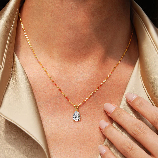Pear Cut Solitaire Necklace | 1.00ct | Moissanite | 925 Sterling Silver | Prm2017 - Ring | Singapore Jewellery, Wedding Rings &amp; Gifts | Same Day Delivery | Tiara.com.sg
