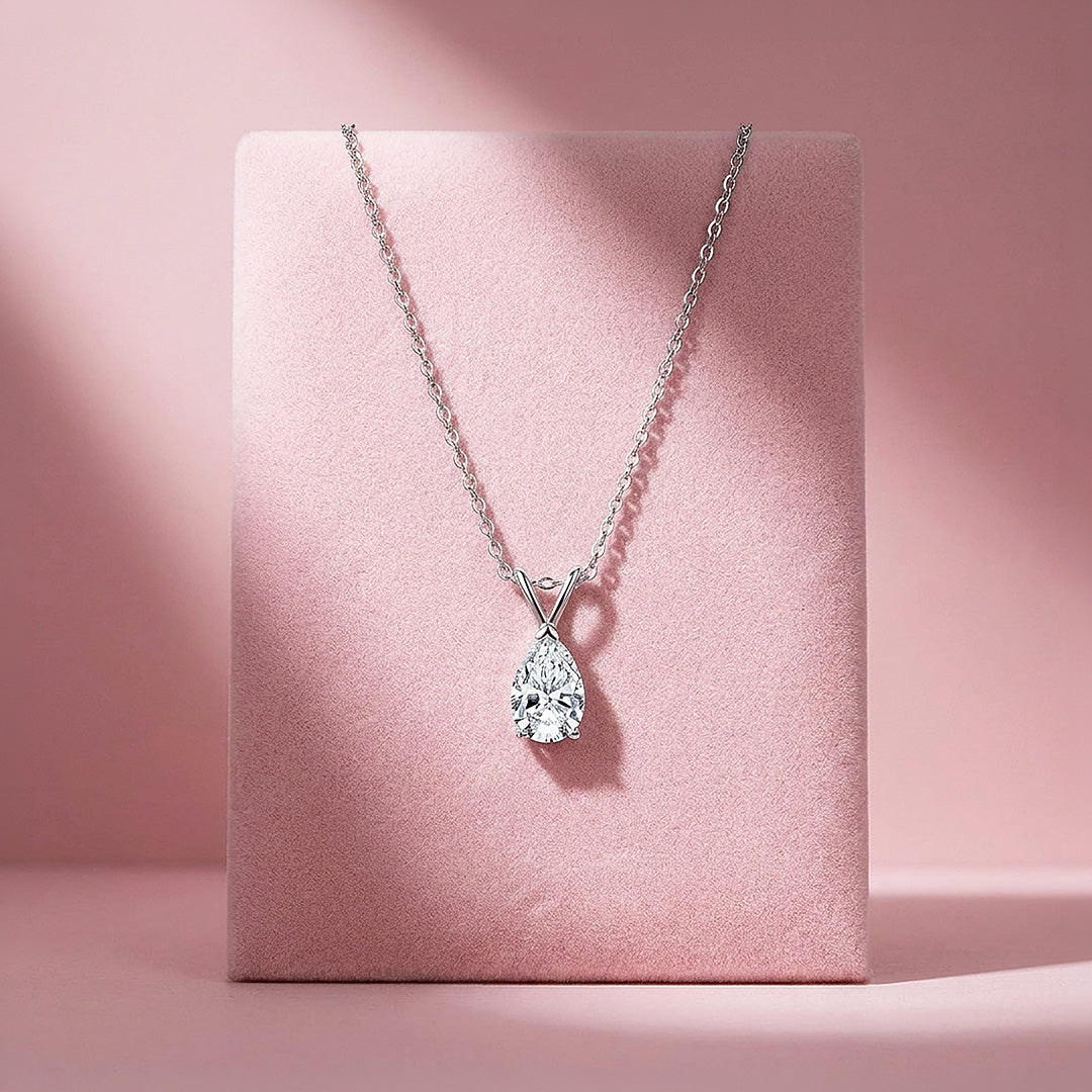 Pear Cut Moissanite Solitaire Pendant Necklace | PRM2017