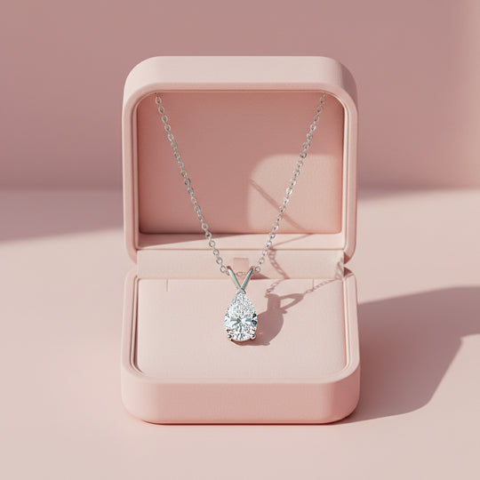 Pear Cut Solitaire Necklace | 1.00ct | Moissanite | 925 Sterling Silver | Prm2017 - Ring | Singapore Jewellery, Wedding Rings &amp; Gifts | Same Day Delivery | Tiara.com.sg