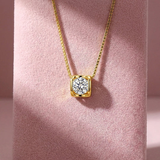 Square Bezel Moissanite Solitaire Pendant Necklace | PRM2019