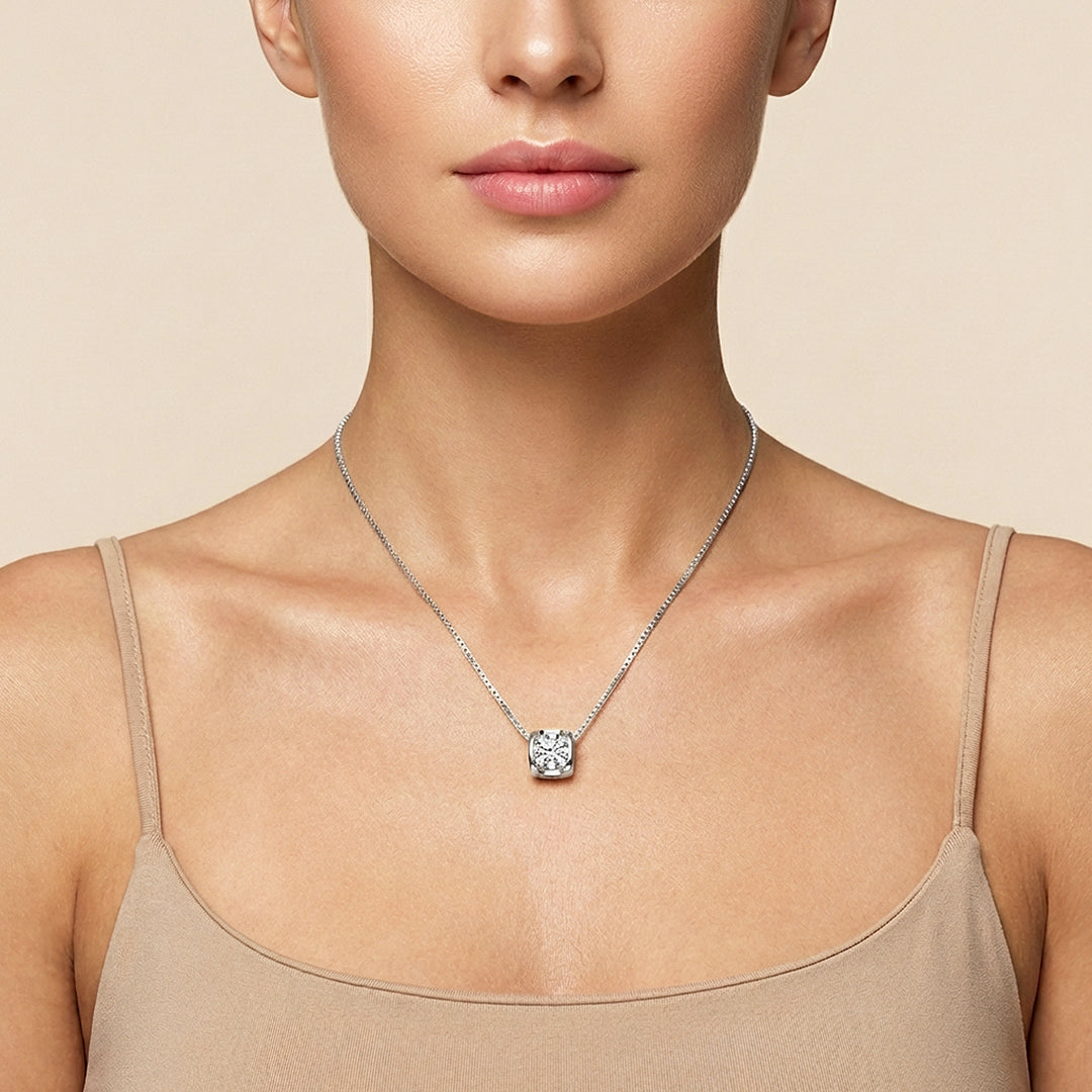 Square Bezel Moissanite Solitaire Pendant Necklace | PRM2019