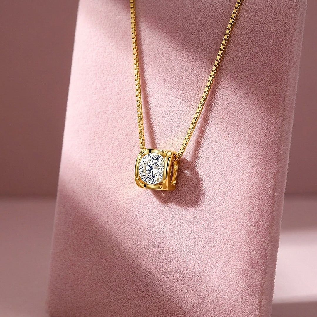 Square Bezel Moissanite Solitaire Pendant Necklace | PRM2019