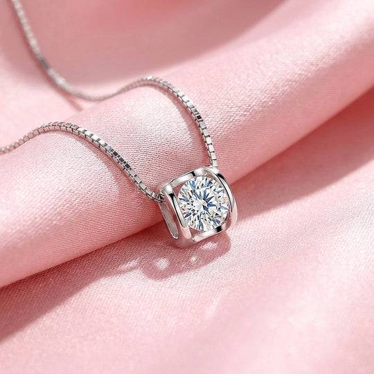 Square Bezel Moissanite Solitaire Pendant Necklace | PRM2019