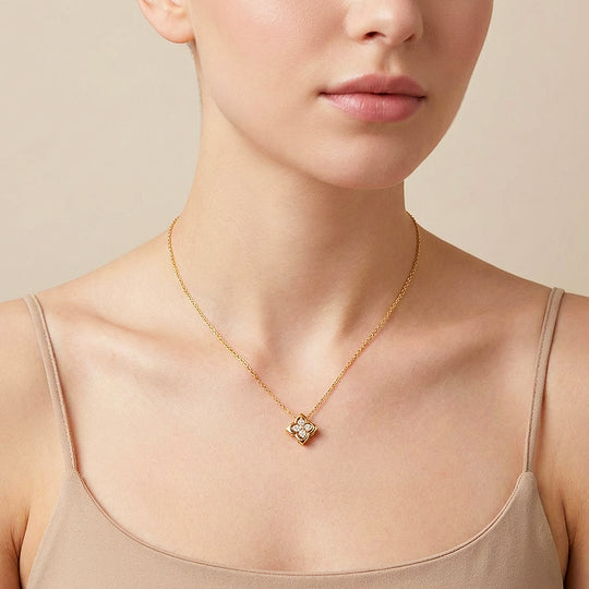 Four-Leaf Floral Cluster Moissanite Pendant Necklace | PRM2020
