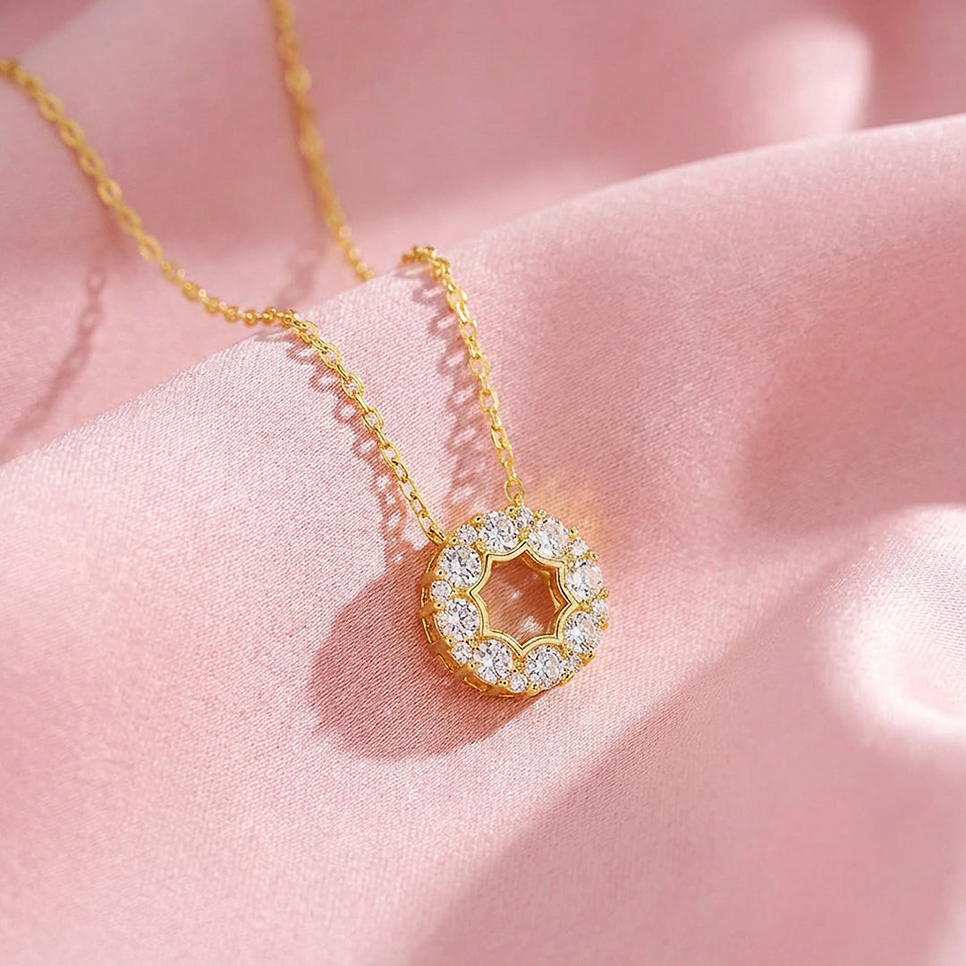Open Circle Halo Moissanite Pendant Necklace | PRM2022