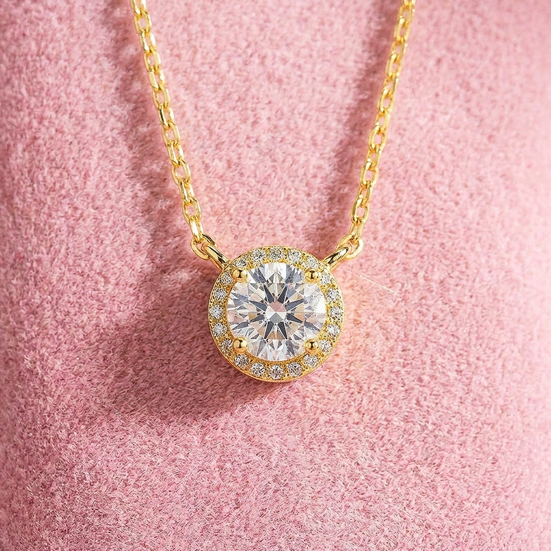 Round Halo Moissanite Solitaire Pendant Necklace | PRM2024