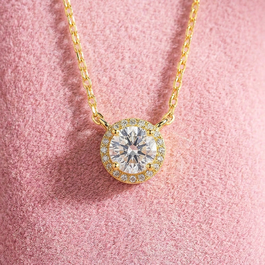Round Halo Moissanite Solitaire Pendant Necklace | PRM2024
