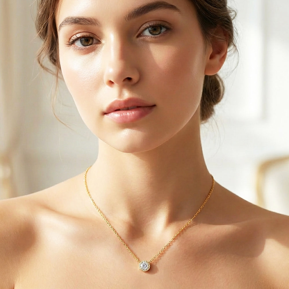 Round Halo Moissanite Solitaire Pendant Necklace | PRM2024