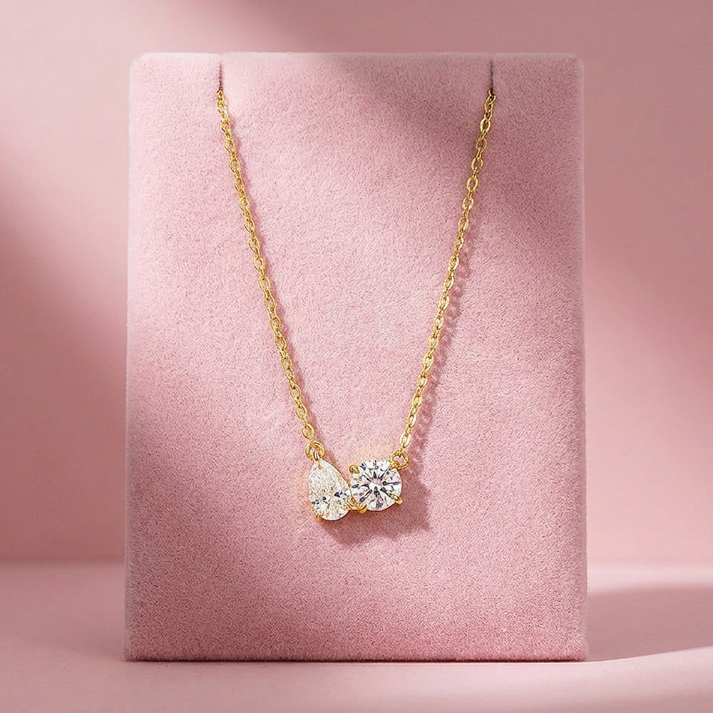 Toi et Moi Pear & Round Moissanite Pendant Necklace | PRM2026