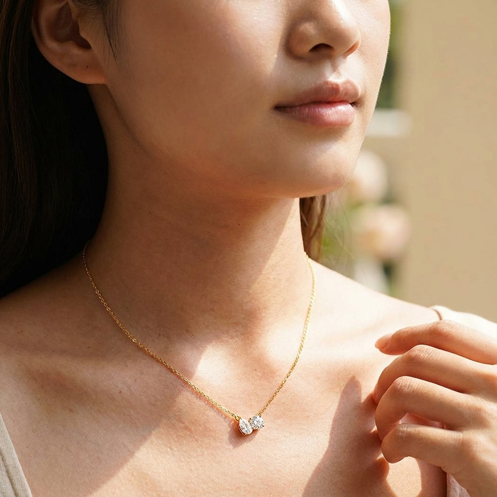 Toi et Moi Pear & Round Moissanite Pendant Necklace | PRM2026