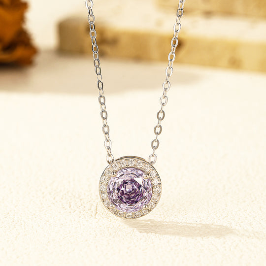 Round Halo Necklace | 925 Sterling Silver | Purple | Prm2032 - Ring | Singapore Jewellery, Wedding Rings &amp; Gifts | Same Day Delivery | Tiara.com.sg