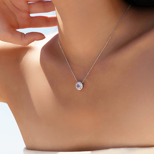 Round Halo Necklace | 925 Sterling Silver | Purple | Prm2032 - Ring | Singapore Jewellery, Wedding Rings &amp; Gifts | Same Day Delivery | Tiara.com.sg