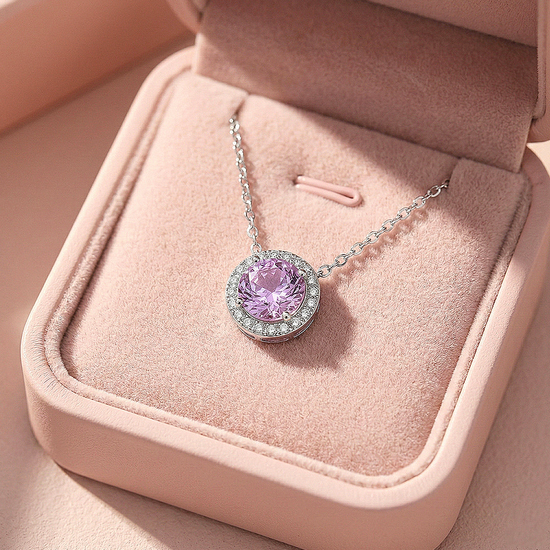 Round Halo Necklace | 925 Sterling Silver | Purple | Prm2032 - Ring | Singapore Jewellery, Wedding Rings &amp; Gifts | Same Day Delivery | Tiara.com.sg