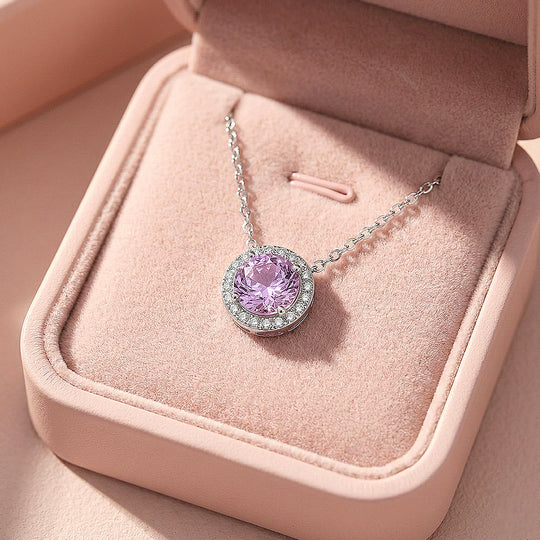 Round Halo Necklace | 925 Sterling Silver | Purple | Prm2032 - Ring | Singapore Jewellery, Wedding Rings &amp; Gifts | Same Day Delivery | Tiara.com.sg