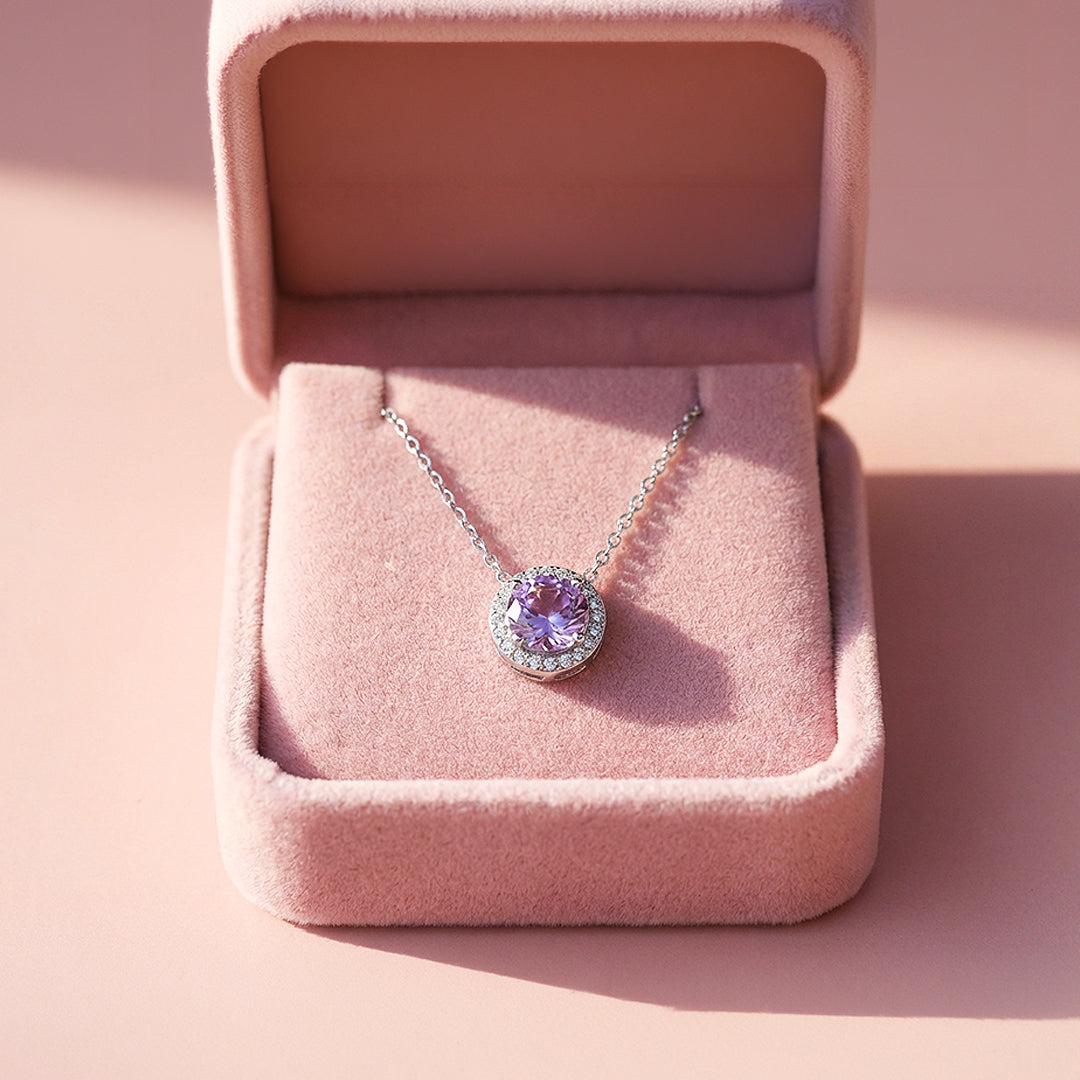 Round Halo Necklace | 925 Sterling Silver | Purple | Prm2032 - Ring | Singapore Jewellery, Wedding Rings &amp; Gifts | Same Day Delivery | Tiara.com.sg