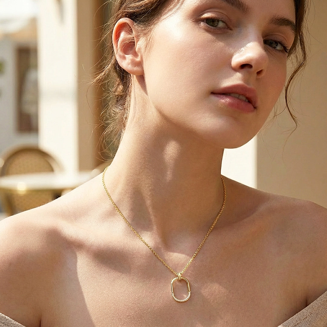 Open Rectangle Carabiner Moissanite Pendant Necklace | PRM2038