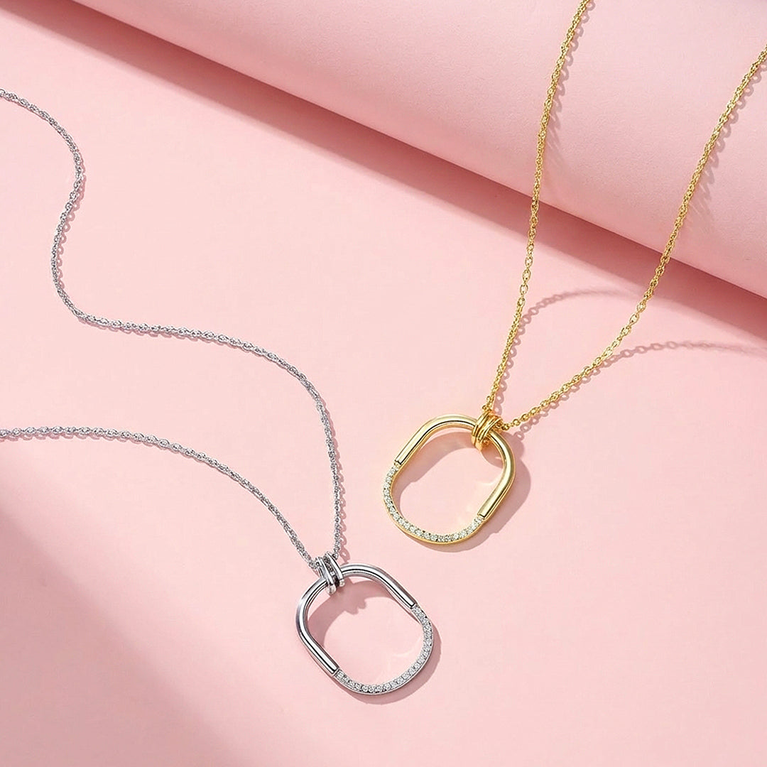 Open Rectangle Carabiner Moissanite Pendant Necklace | PRM2038