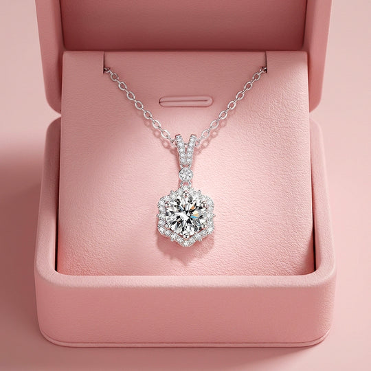 Floral Halo Moissanite Solitaire Pendant Necklace | PRM2041
