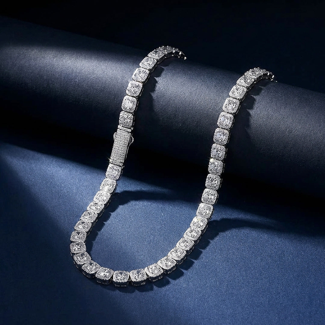 Cushion Halo Cluster Tennis Necklace | PRM2042