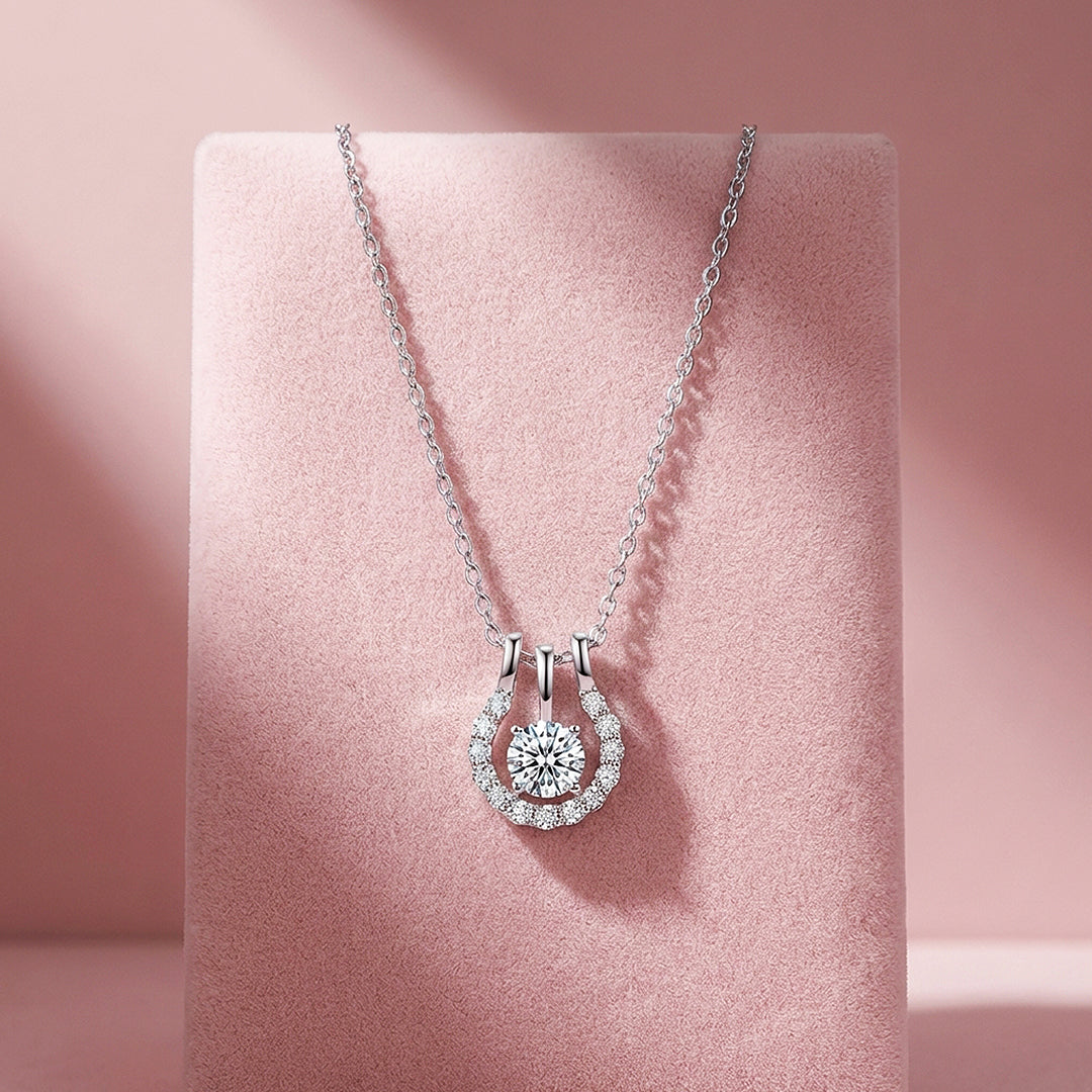 Horseshoe Halo Moissanite Solitaire Pendant Necklace | PRM2043