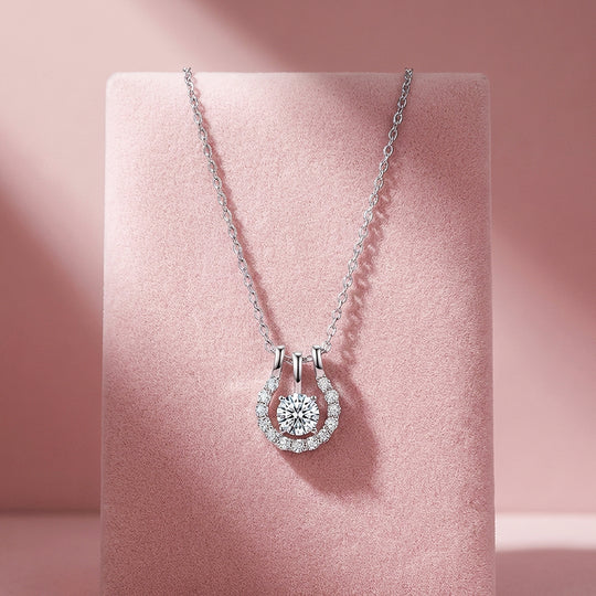 Horseshoe Halo Moissanite Solitaire Pendant Necklace | PRM2043