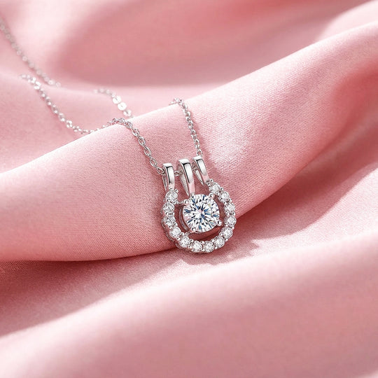 Horseshoe Halo Moissanite Solitaire Pendant Necklace | PRM2043