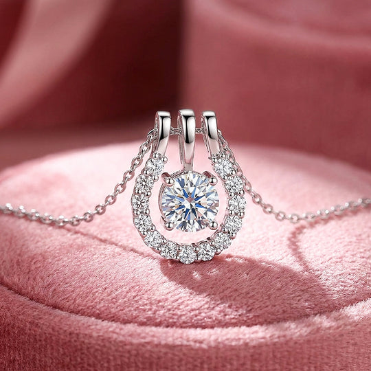Horseshoe Halo Moissanite Solitaire Pendant Necklace | PRM2043