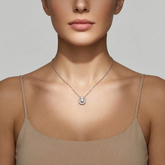 Horseshoe Halo Moissanite Solitaire Pendant Necklace | PRM2043