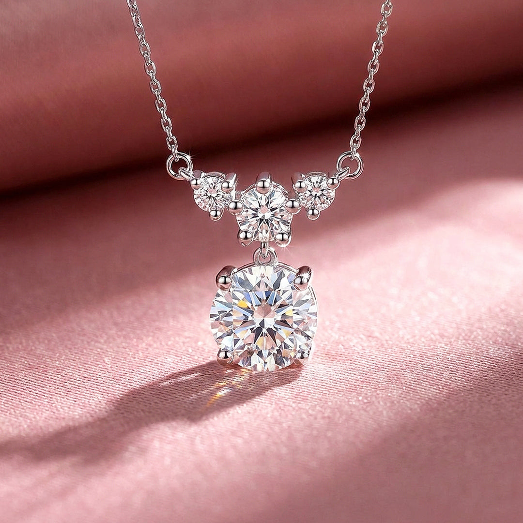 Triple Stone Drop Moissanite Pendant Necklace | PRM2044