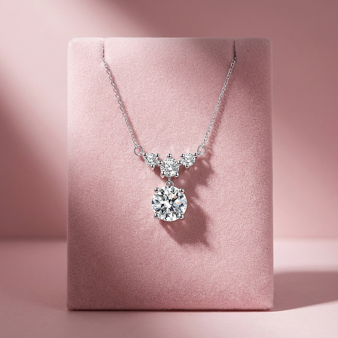 Triple Stone Drop Moissanite Pendant Necklace | PRM2044