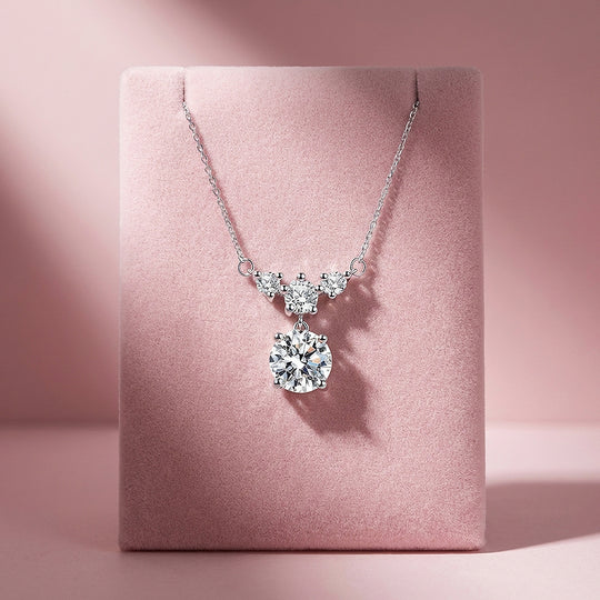 Triple Stone Drop Moissanite Pendant Necklace | PRM2044