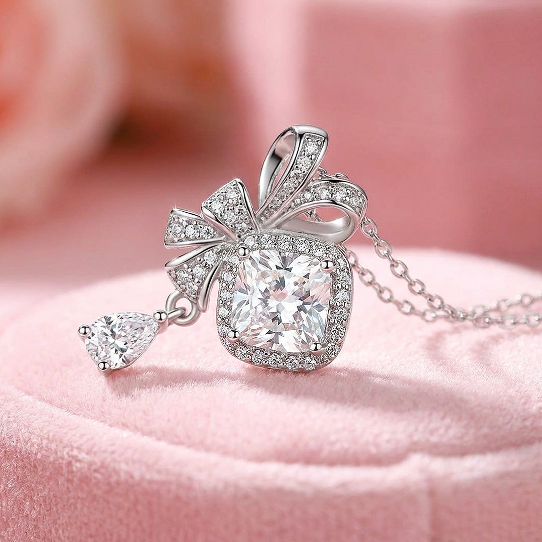 Bow Halo Moissanite Pendant Necklace | PRM2045