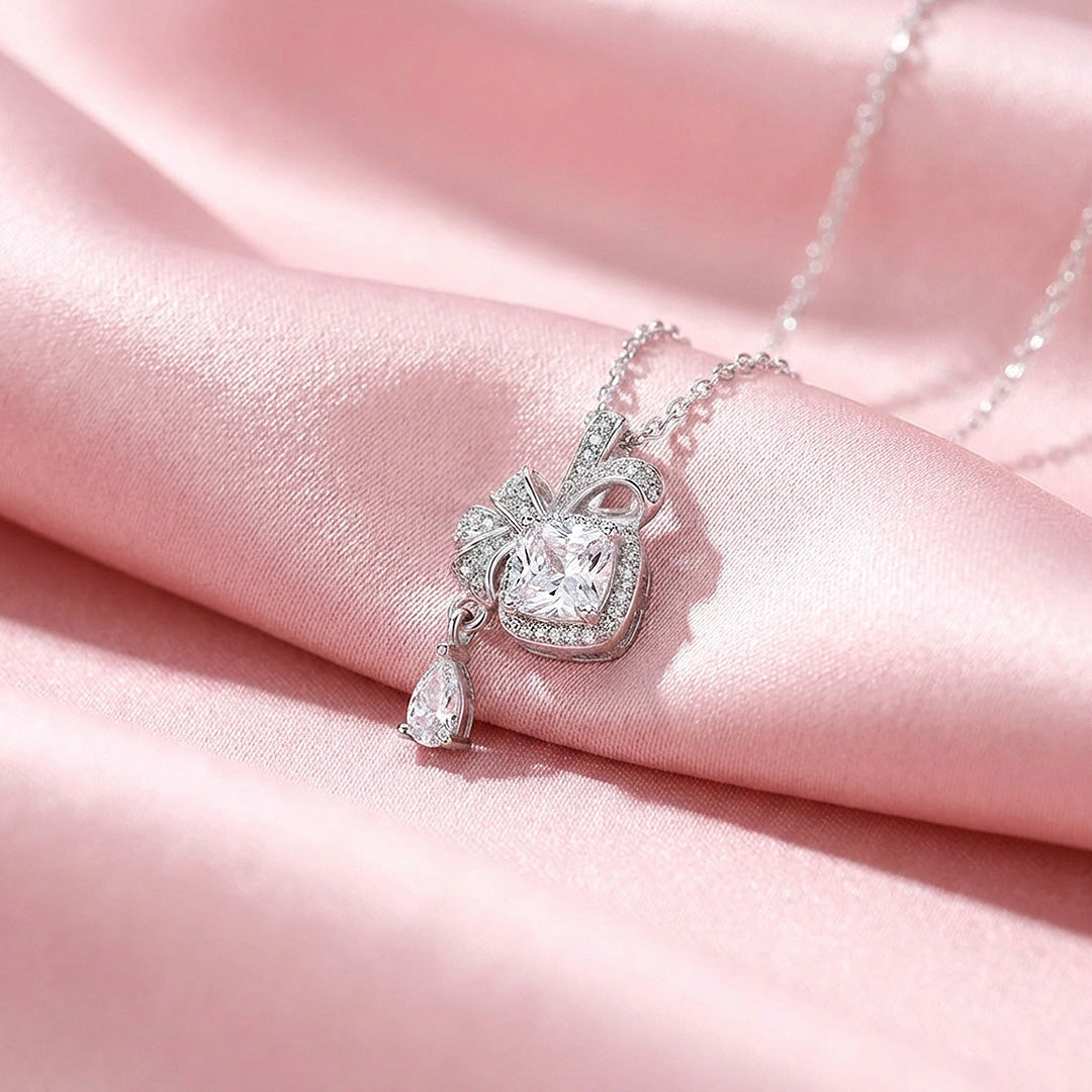 Bow Halo Moissanite Pendant Necklace | PRM2045