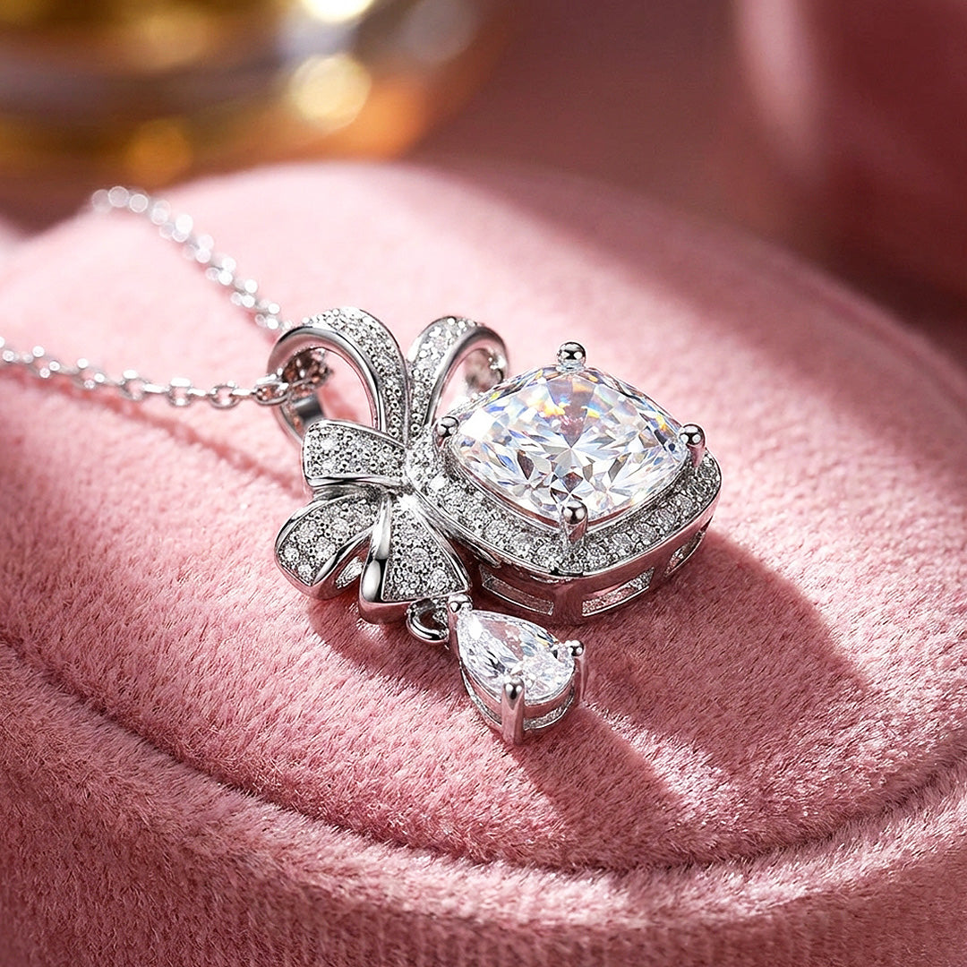 Bow Halo Moissanite Pendant Necklace | PRM2045