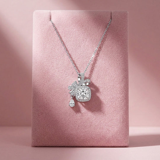 Bow Halo Moissanite Pendant Necklace | PRM2045