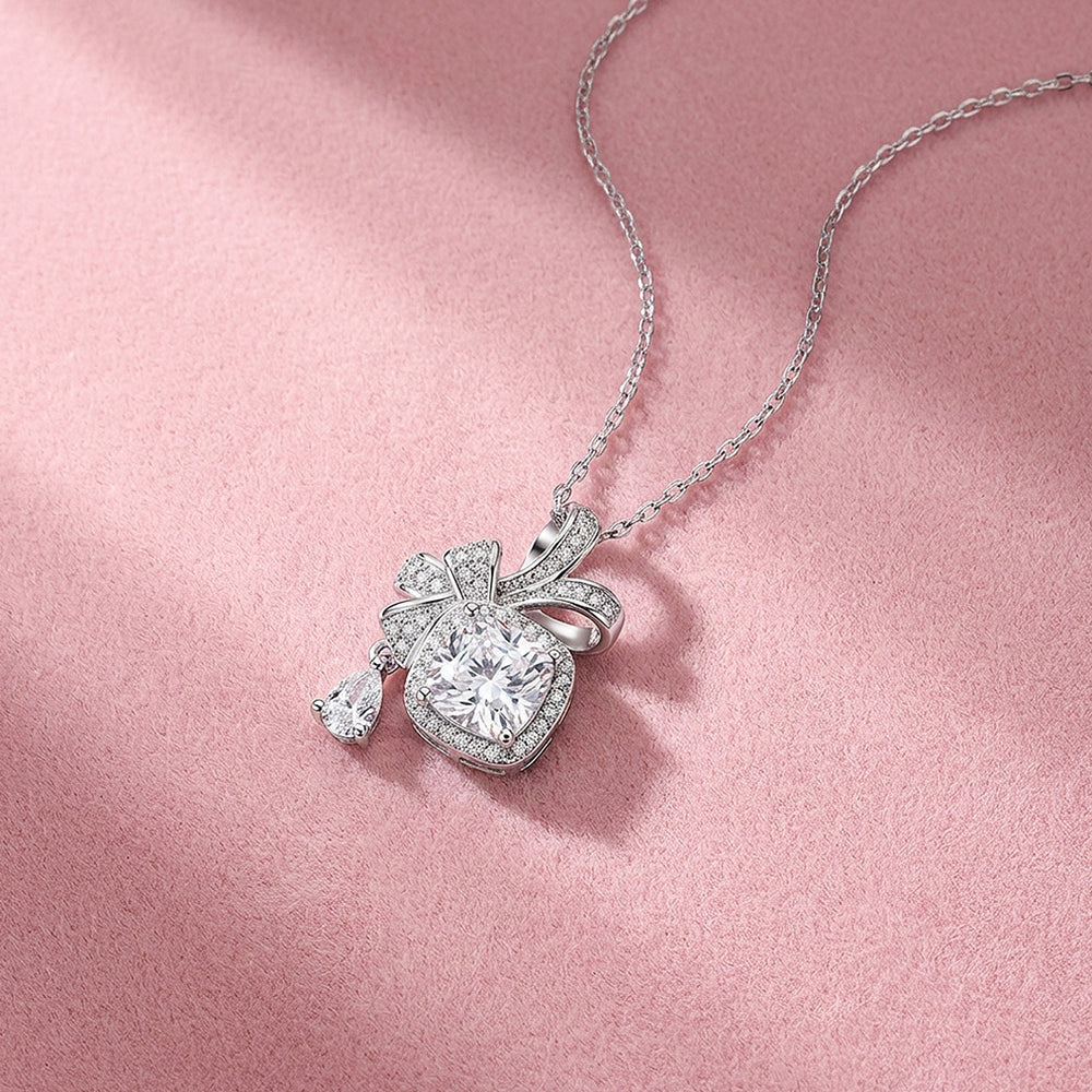 Bow Halo Moissanite Pendant Necklace | PRM2045