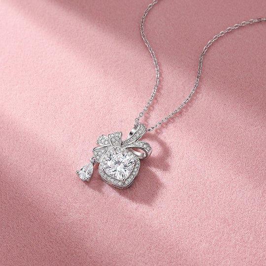 Bow Halo Moissanite Pendant Necklace | PRM2045
