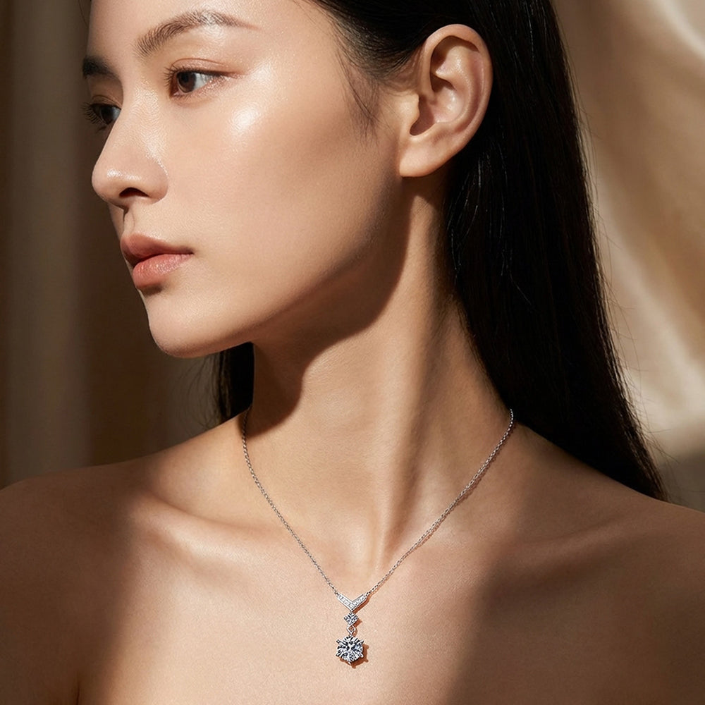 V-Bar Drop Moissanite Pendant Necklace | PRM2047